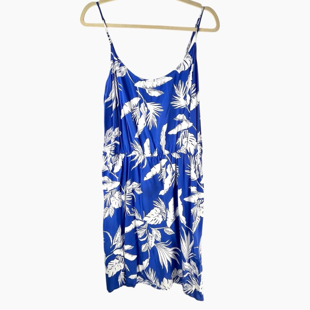 Old Navy Blue Dress XL Hawaiian Print Mini Dress Spaghetti Strap Stretch Waist